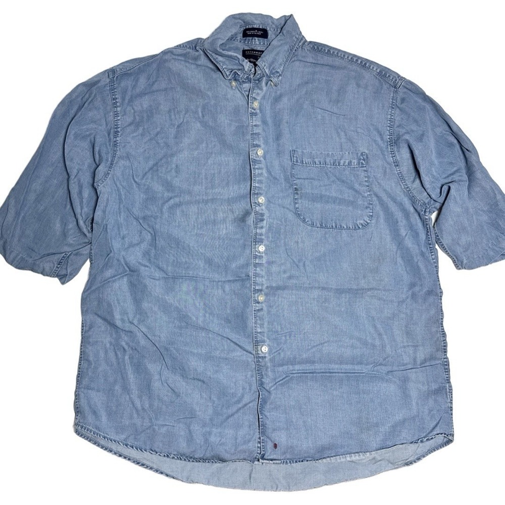 Hathaway Sport Chambray‎ Shirt Mens L Blue Tencel Lyocell Button Down Coastal